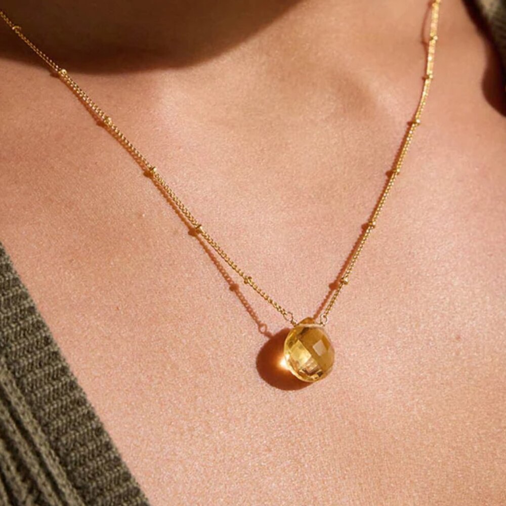 Citrine Pendant Necklace Gorgeous Everyday Necklace Waterproof Non-Tarnish Gold